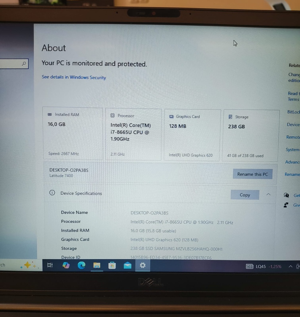 Dell 7400 Core i7 Gen 8 16/256
